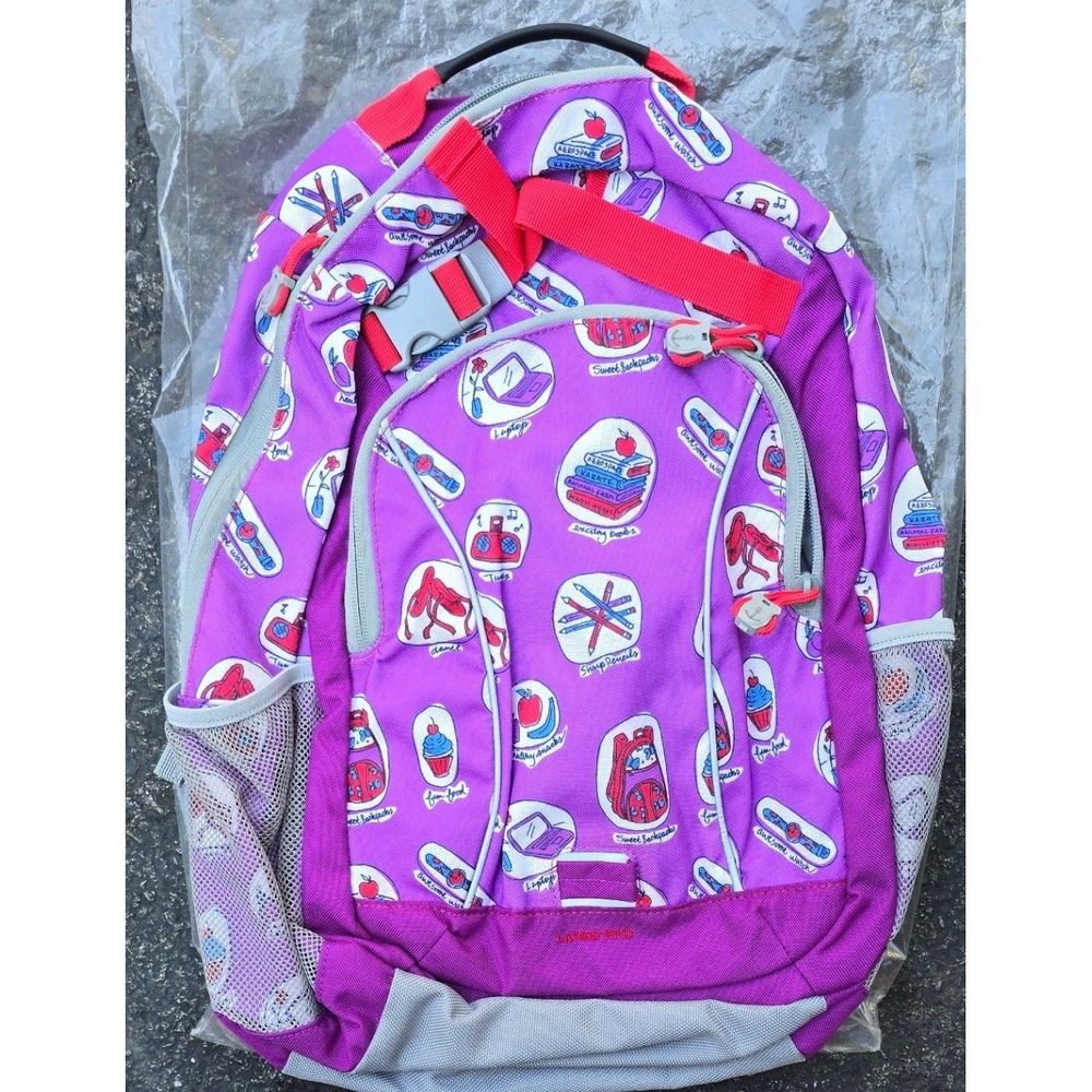 NOS Lands End Y2K Kids Backpack Purple School Novelty Print Vtg Back to School